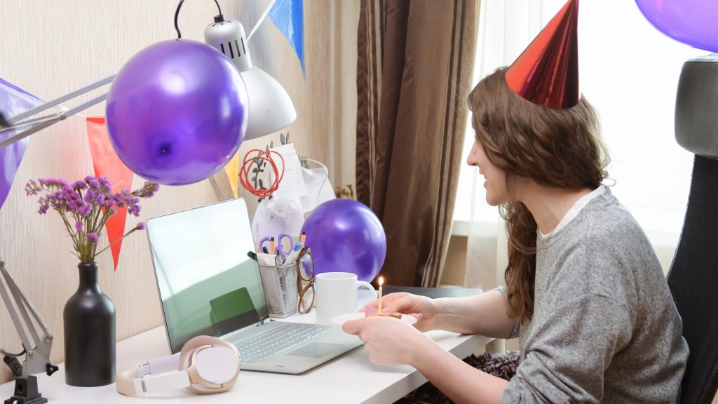 send employee birthday wishes via a virtual party.